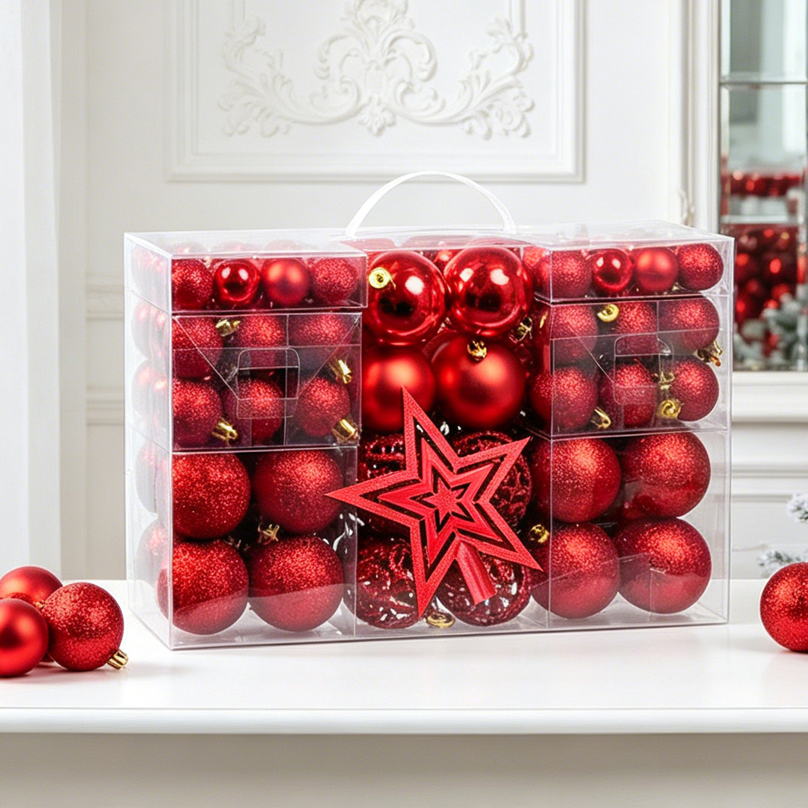 Suministros de decoración de árboles de Navidad transfronterizos 100 paquetes de bolas de plástico huecas brillantes de galvanoplastia Colgante de caja de regalo de bolas de Navidad
