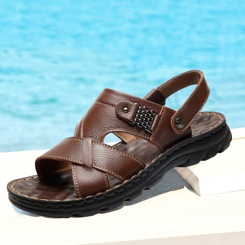 First-Layer Cowhide Men's Sandals, Men's 2026 New Style Genuine Leather Beach Shoes, Casual Men's Shoes, Cross-Border Large Size Slippers Wholesale