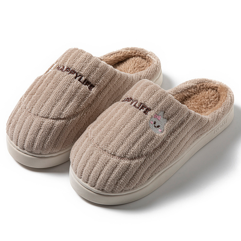 Zapatillas de algodón rojo para mujeres otoño y invierno en el hogar dormitorio calentamiento zapatos de lana suave cómodos zapatos de terciopelo al por mayor