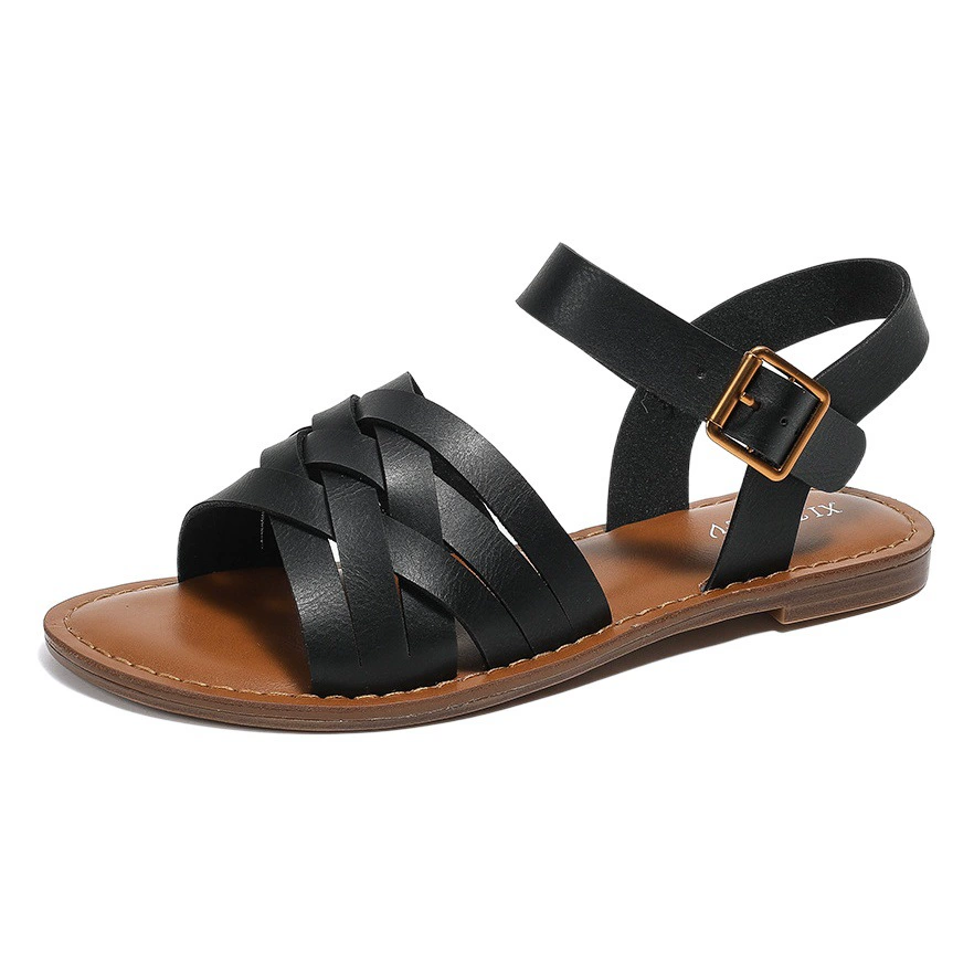 Внешняя торговля сандалии на плоской подошве Amazon женские летние простые перекрестные ремешки удобные плоские Пригородные универсальные римские пляжные туфли