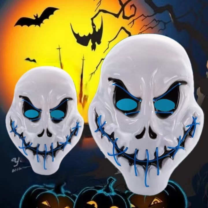 Máscara de sangre de costura de grieta transfronteriza máscara de terror led máscara de luz fría máscara de fiesta de Halloween máscara de esqueleto