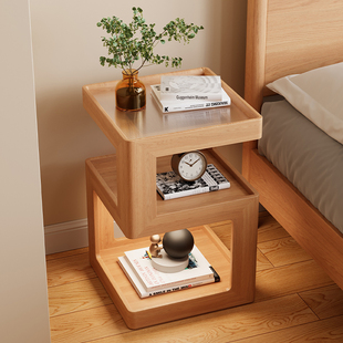 Solid Wood Bedside Table Bedside Storage Rack Simple Modern Small Cabinet 2025 New Style Log Style Super Narrow Side Table