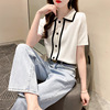 Summer wear 2021 new pattern black and white stripe Short sleeved T-shirt Lapel Easy Borneol Sweater Doll collar jacket