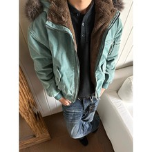 EME易盛易 高盎司水洗细珠帆布座山雕棉服夹克三拉链可拆卸毛雕外