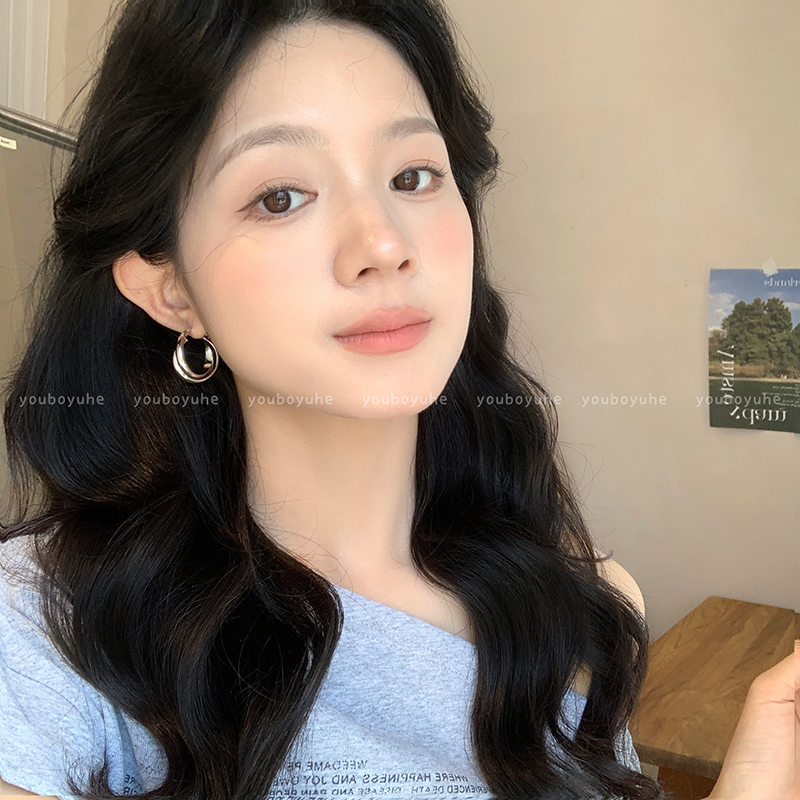 极简冷淡风银色双层圈圈耳环女2025新款简约气质时尚百搭耳圈耳饰|undefined