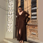 欧美辣妹镂空长款针织外套女设计感荷叶边慵懒风外搭喇叭长款开衫