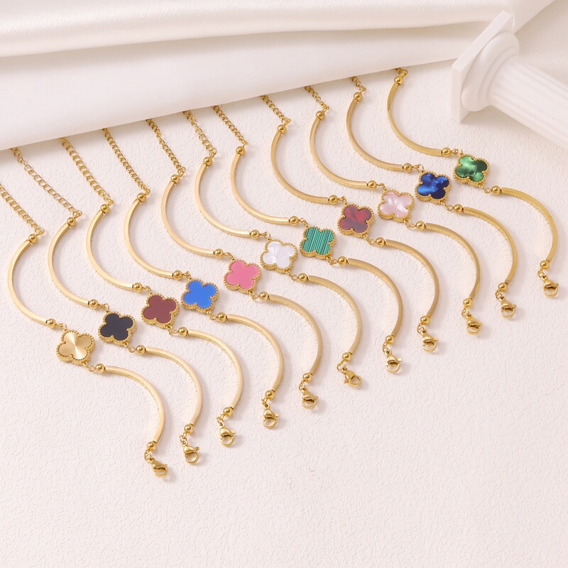 European and American Cross-Border Four-Leaf Clover Bracelet for Women, Light Luxury Niche New Product, Non-Fading Bracelet, Simple and Fashionable Trendy Hand Jewelry