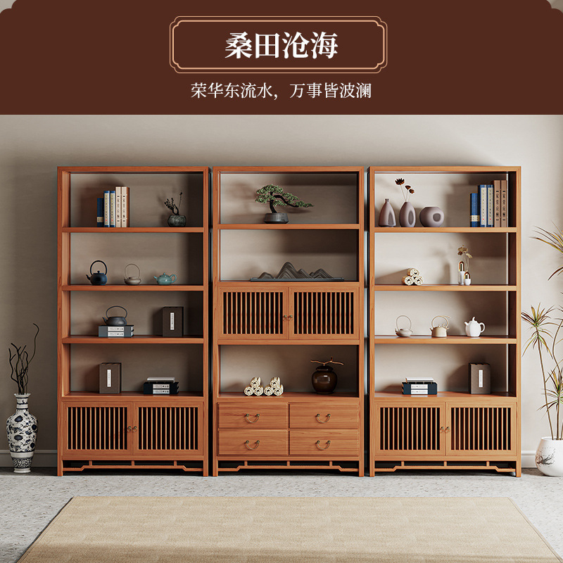 全無垢材ボーグラフ無垢材新中国風マルチ宝閣茶装飾品ディスプレイキャビネットティーセット収納ラックリビングルーム本棚|undefined
