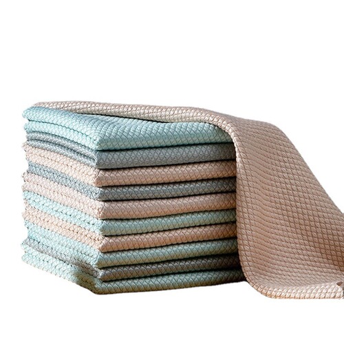 Special glass and mirror cleaning cloth, waterless fish scale texture, household cleaning utility, magic no shedding, water-absorbent towel, oil removal