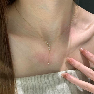 悬浮闪钻Y字吊坠流苏项链女轻奢小众高级感锁骨颈链度假风配饰品