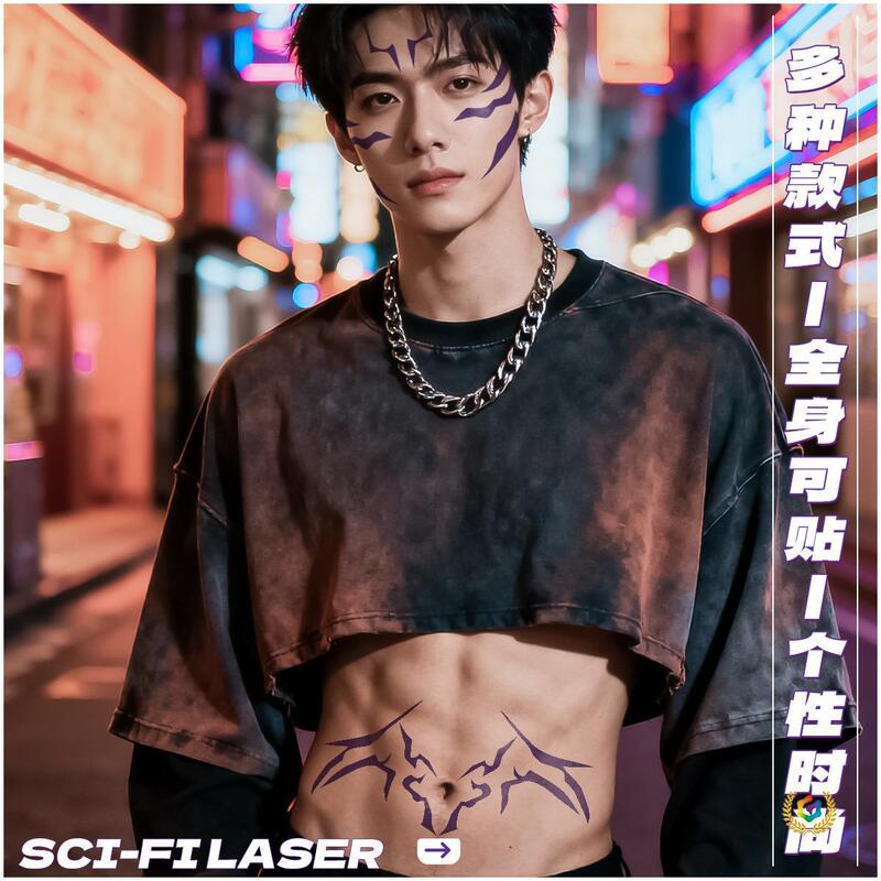 ◘ Men's Group Full-Body Tattoo Stickers Cosplay Tattoo Laser Tattoo Stickers Party Temporary Face Stickers Waterproof and Durable