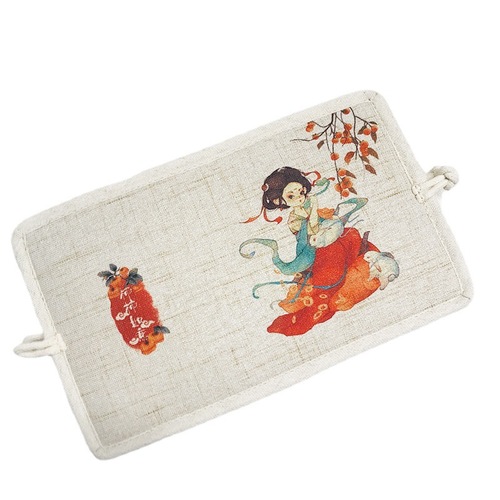 Cotton and linen literary and artistic small fresh wallet women's short Chinese ancient style Hanfu accessories handmade two-fold printed short wallet