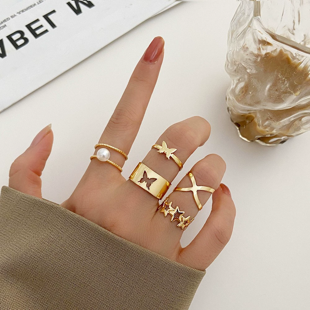 Ring multi-joint set, European style, metal adjustable stackable rings, assorted designs