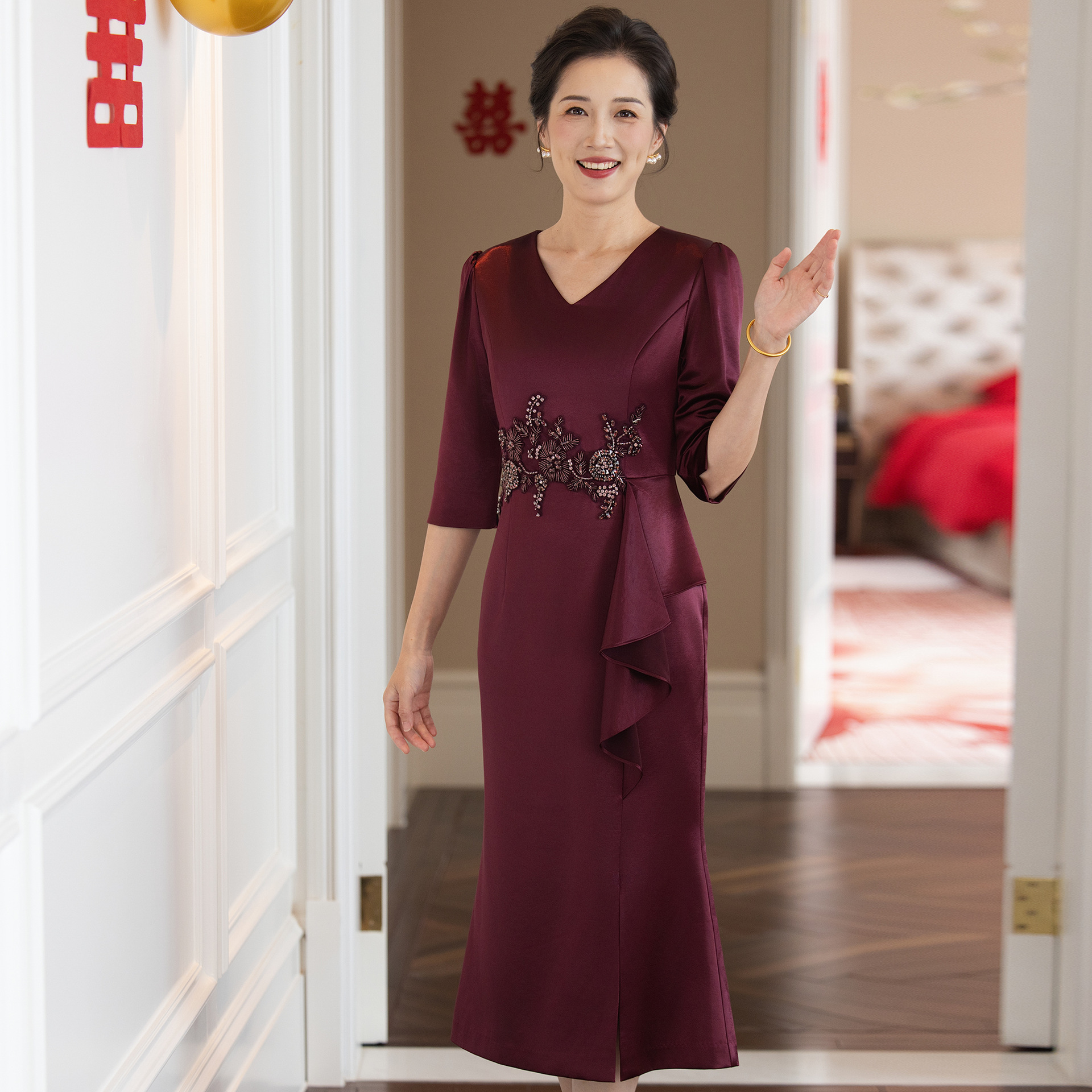 Zhili High-End Mother-In-Law Wedding Banquet Dress 2026 New Improved Qipao Tummy-Concealing Slimming Mermaid Dress