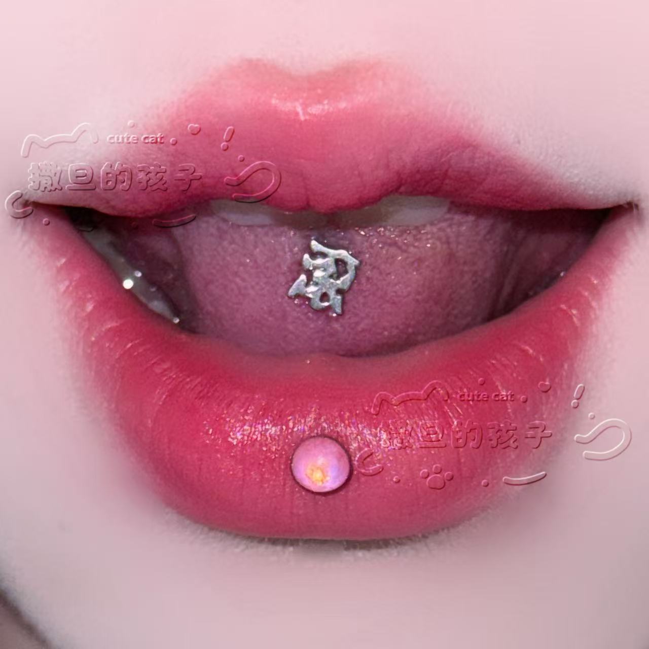 Labret stud lip piercing jewelry styling detail