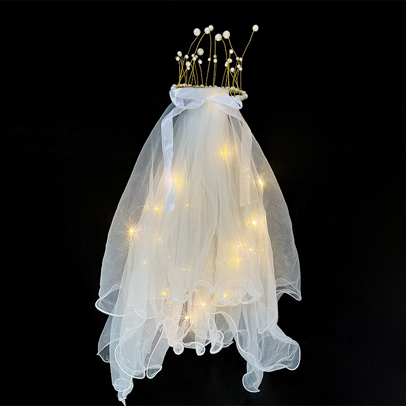 皇冠珍珠头纱-暖灯