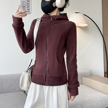 lulu平替连帽卫衣女2024新款秋冬加绒休闲修身拉链开衫瑜伽服上衣