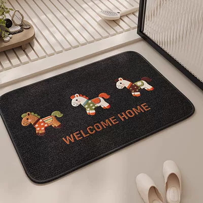 Linen Cartoon Print Rug, Avtomobil döşəmə paspasları - three-little-horses-40cm60cm