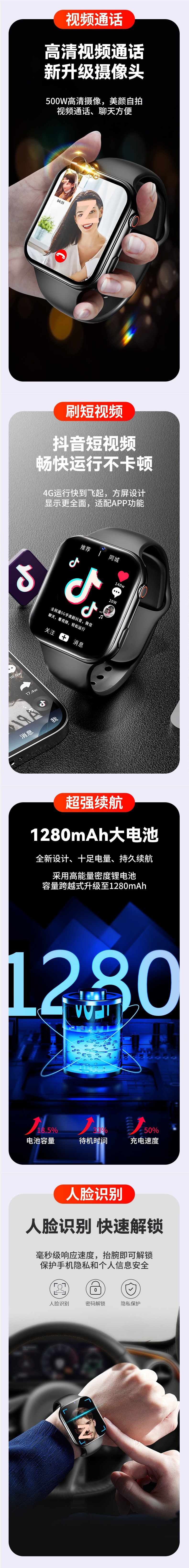 Official Xiaomi mobile phone compatible smart children's smartwatch flagship new model with SIM card insertion 5G wholesale Specification drawing
