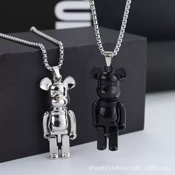 Trending Hip Hop Couple Titanium Steel Necklace Violent Bear Pendant Street Punk Rock Sweater Chain Accessories for Men