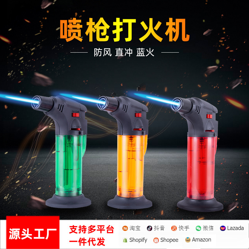 Long Mouth Straight Fire Gun Inflatable Creative Cigar High Temperature Welding Gun Cigarette Lighter Spray Gun Gas Windproof Lighter
