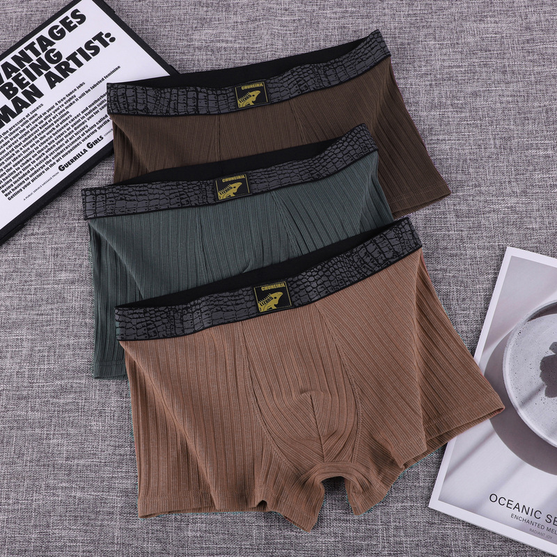 Pure Cotton Men's Underwear, Comfortable and Breathable, High-End, Simple Style, Men's Boxer Briefs, Men's Striped Boxer Briefs