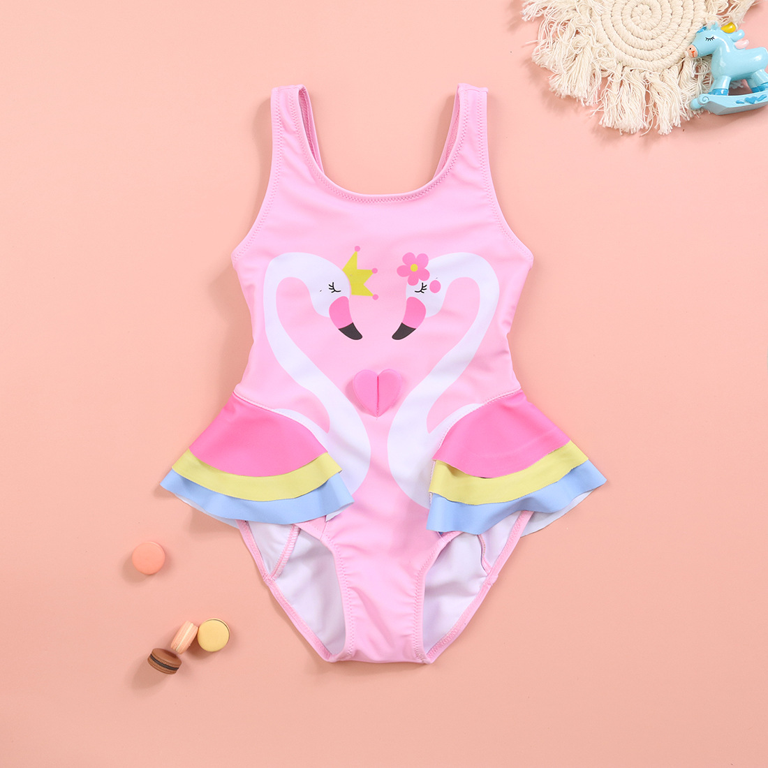 New Girl's One-piece Swimming Suit Cute Lotus Leaf Flamingo Baby Girl Comfortable High Elastic High Quality Swimwear display picture 6