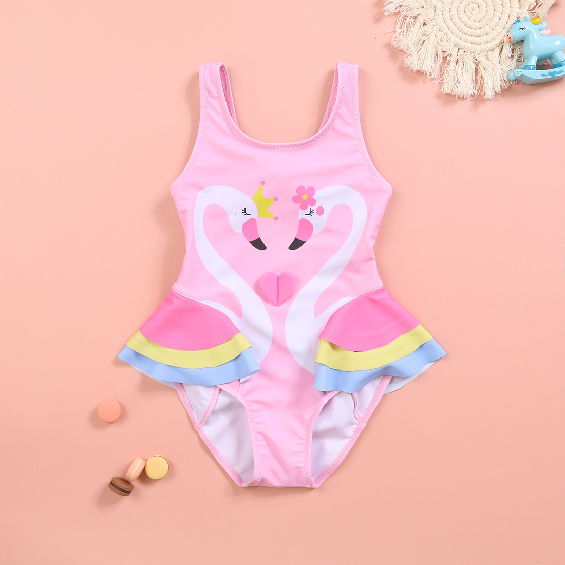 Nouveau Maillot De Bain Une Pièce Fille Mignon Lotus Feuille Flamant Rose Bébé Fille Confortable Haute Élastique Haute Qualité Maillots De Bain display picture 6