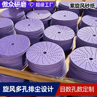 Manufacturer Wholesale Purple Cyclone Sandpaper 5inch Cyclone Hole Putty Dust Grinding Dust Removal Disc Flocked Purple Cyclone Sandpaper
