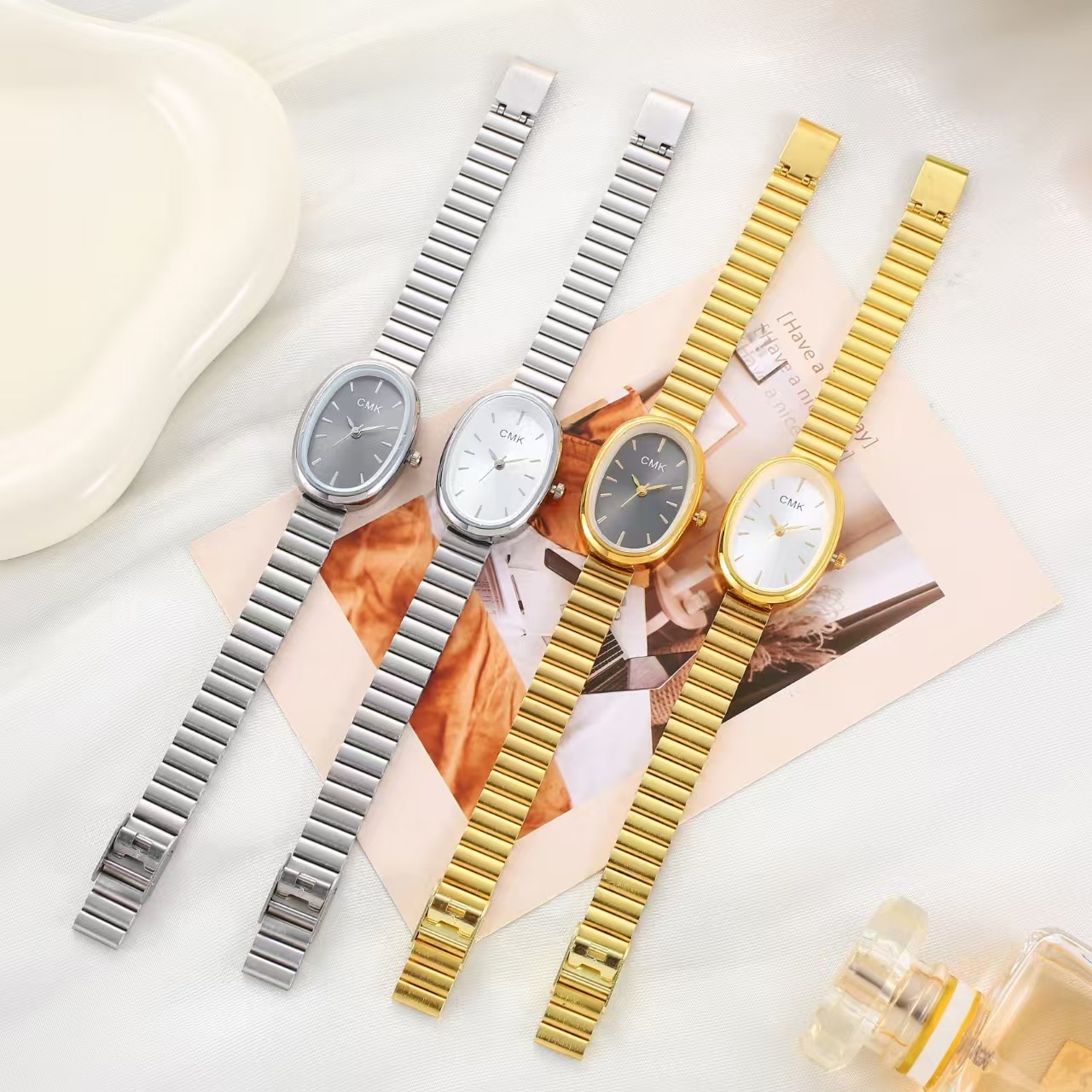 Cross-Border Oval Quartz Watch for Women, Light Luxury, Casual, Niche, Business Trendy, Outdoor Style, Women's Quartz Watch