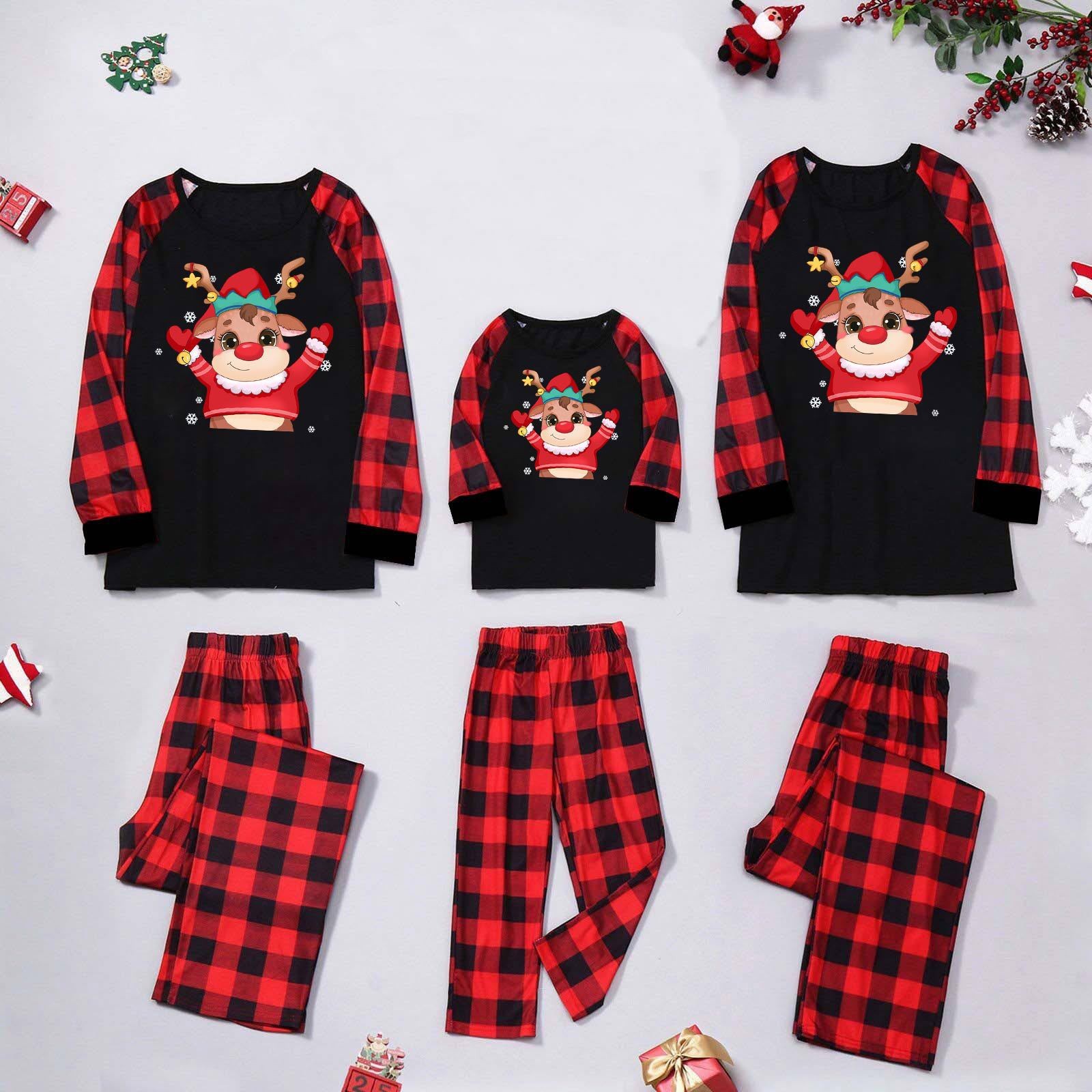 Comercio exterior personalizado nuevo traje de Navidad para padres e hijos estampado a cuadros europeo y americano cuello redondo manga larga ropa familiar navideña servicio a domicilio