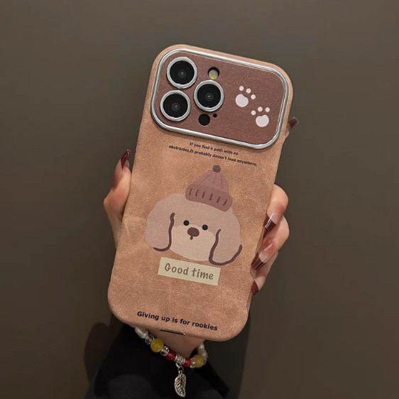 Ventana grande de dibujos animados con capucha cachorro iphone16promax funda para teléfono móvil iPhone15 portátil 14 todo incluido 13 suave