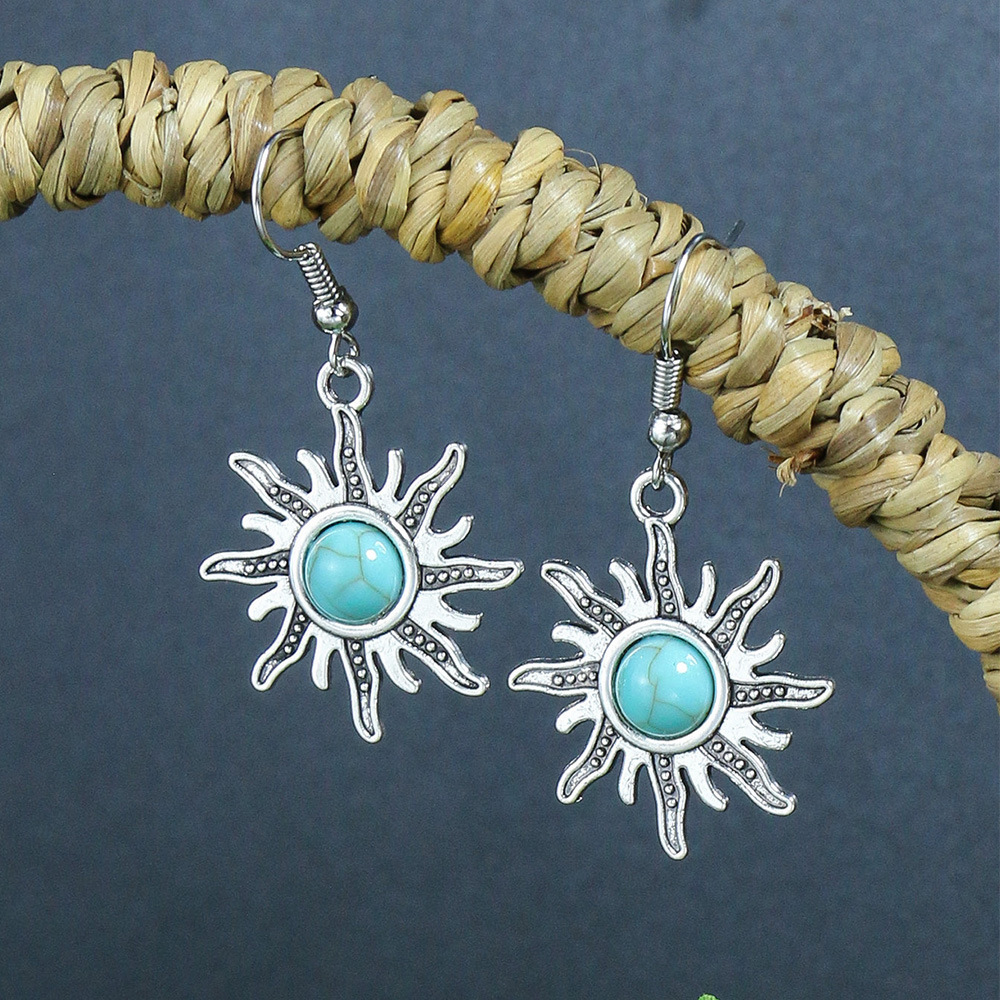 14g Weight Vacuum Plating Gold Plating Process Alloy Ear Needle Material Drop Earrings Classification 1 Pair Quantity Casual Occasion Alloy, turquoise Material Water Droplets Pattern Women's Gender Plating Design Retro Style 1 Pair Retro Water Droplets Plating Alloy Turquoise Drop Earrings 1