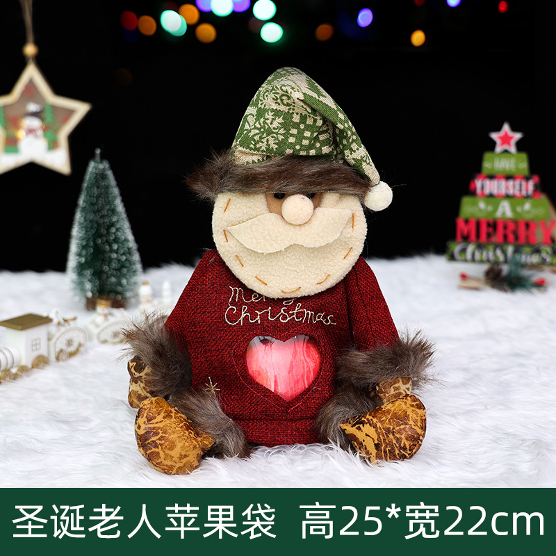 国境を越えたクリスマスリンゴ袋ベルベット箔押し金束口アニメプレゼント袋リボン付き児童キャンディープレゼント袋|undefined