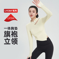 Cheongsam Collar Chinese Autumn/Winter Stand Collar Slimming Long Sleeve Fixed Cup Yoga Top Women Fitness Clothing Running Shirt