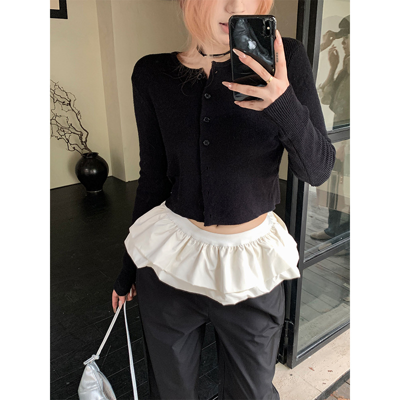 Moses Queen/Moxi Queen Sexy Short Knitted Cardigan Women's Spring & Fall Long-Sleeved Round Neck Jacket Top