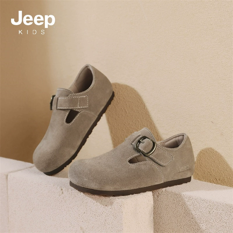 Детские сандалии Jeep Birkenstock для девочек, кэжуал кроссовки, весна 2025, новые, средний и большой размер, детские одноцветные туфли, обувь большого размера для мальчиков из кожи
