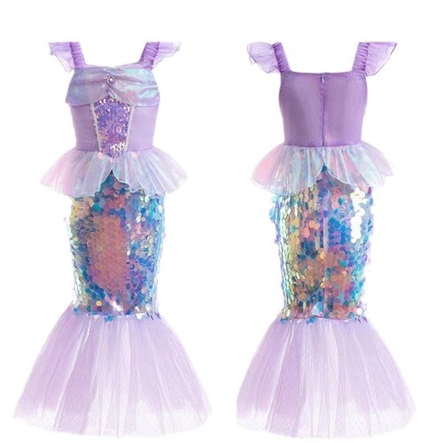 Girls' Mermaid European and American Princess Dress with Sparkling Fish Tail, Body-Shaping Performance Dress, Strap, Colorful Mermaid Tail Skirt