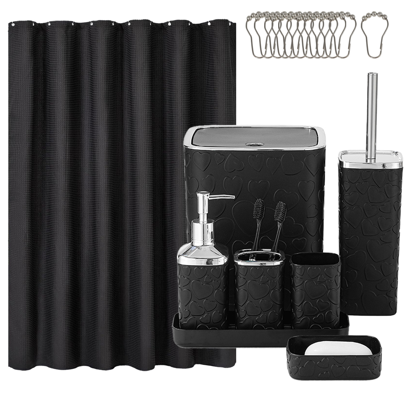 Amazon Waffle cortina de baño amor lavabo cepillo inodoro botella de loción de taza de lavado bandeja 20 piezas set