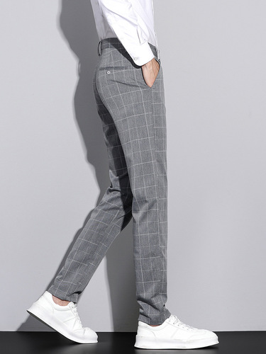 Spring and summer new style casual pants for men, simple plaid figure-fitting personality all-matching straight pants for men, comfortable