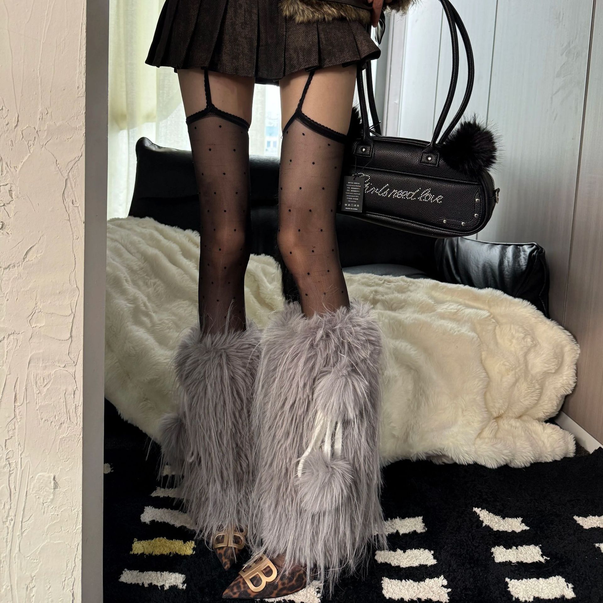 Summer Thin Women's Polka Dot Black Silk Suspender Stockings One-Piece Stockings Pure Lust Sexy Emotional Jk Stockings