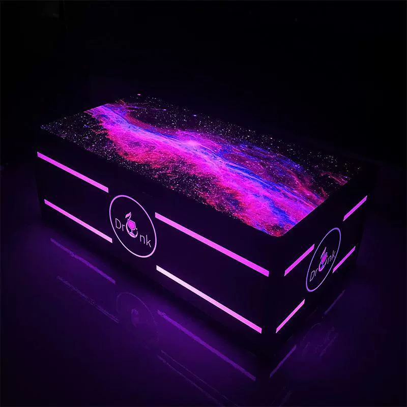 ktv茶几发光欧式会所酒吧台钢化玻璃不锈钢七彩变色简约轻奢