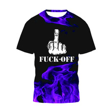 亞馬遜 獨立站新款火焰 FUCK OFF 3D數碼彩印大碼 圓領T恤