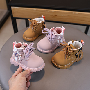 A generation of Martin boots fleece-lined cotton shoes autumn and winter girls shoes children princess baby toddler shoes soft sole 1 year old 2
