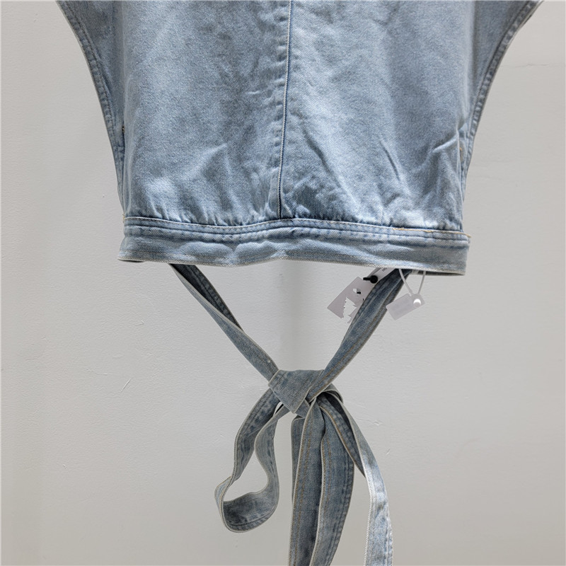 Casual jeans camiseta de mangas cortas mujeres verano 2026 cuello redondo suelto correa envoltura blusa