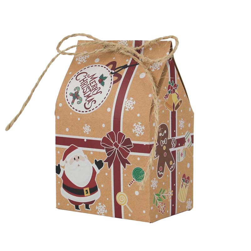 Nueva caja de dulces de Navidad caja de papel Kraft caja de dulces de Navidad pequeña casa caja de embalaje caja de dulces de Navidad en stock