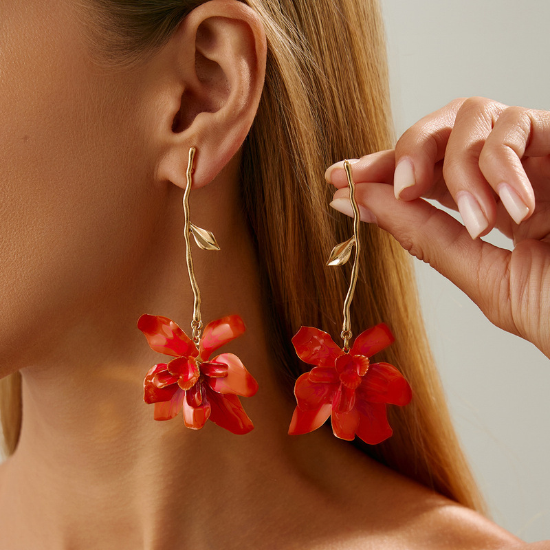 欧美跨境earrings褶皱金属皱立体花朵珊瑚耳钉夸张光面天鹅耳环女|undefined