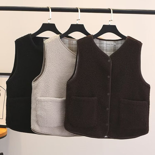 2023 autumn and winter warm outerwear waistcoat plus size women's clothing chubby girl casual slimming double-sided wear granular fleece vest 6833