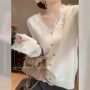 v领蕾丝秋冬拼接针织衫