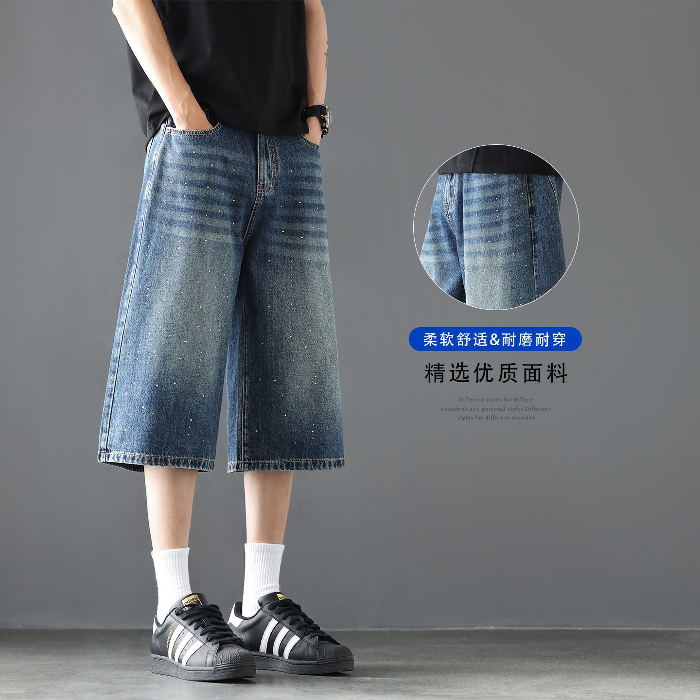 High Street New Style Washed Vintage Denim Shorts American Style Cropped Pants 2026 Summer Loose Straight Shorts